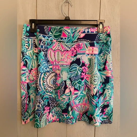 Lilly Pulitzer Brenna Skirt High Tide Navy Lucky Bamboo Sz-Lg