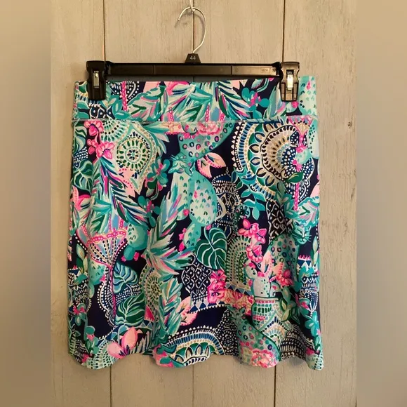 Lilly Pulitzer Brenna Skirt High Tide Navy Lucky Bamboo Sz-Lg