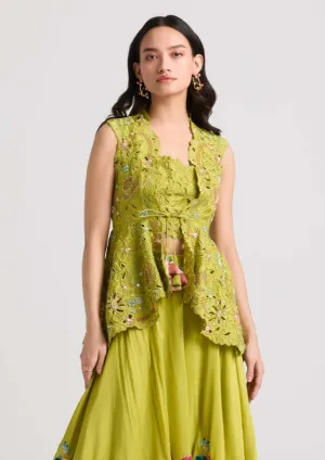 Lime green cutwork and beadwork jacket