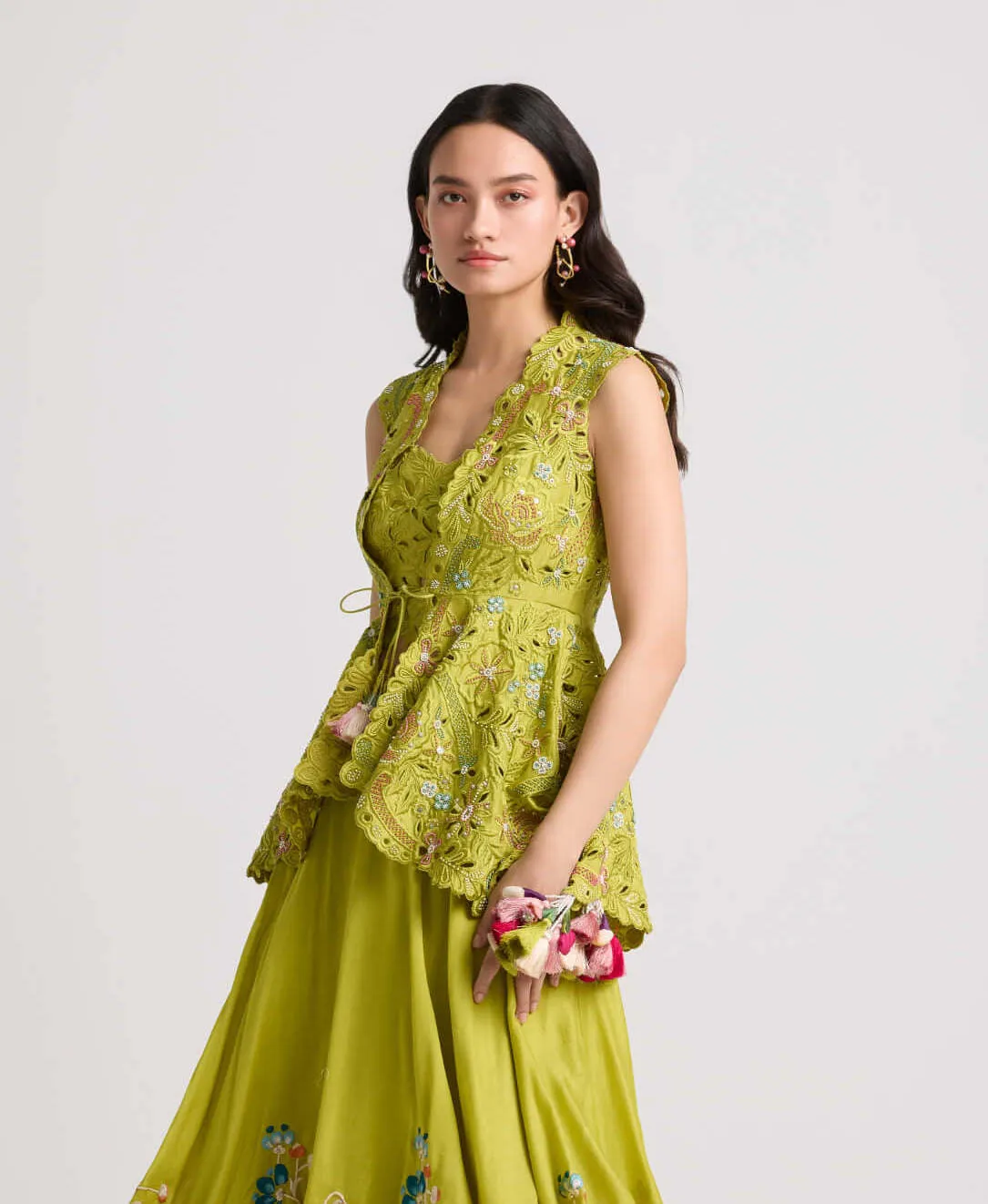 Lime green cutwork and beadwork jacket
