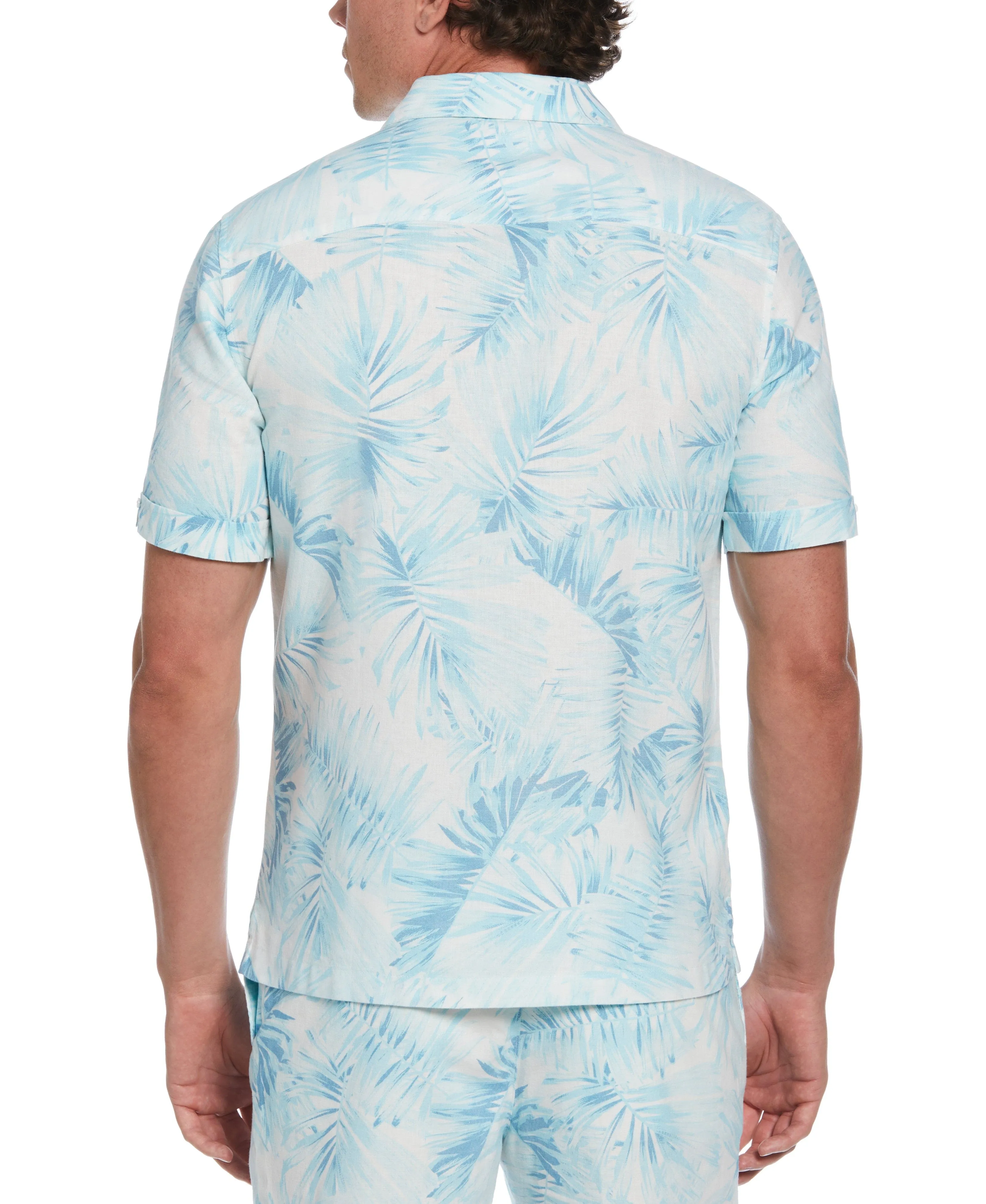Linen Blend Tropical Palm Print Shirt
