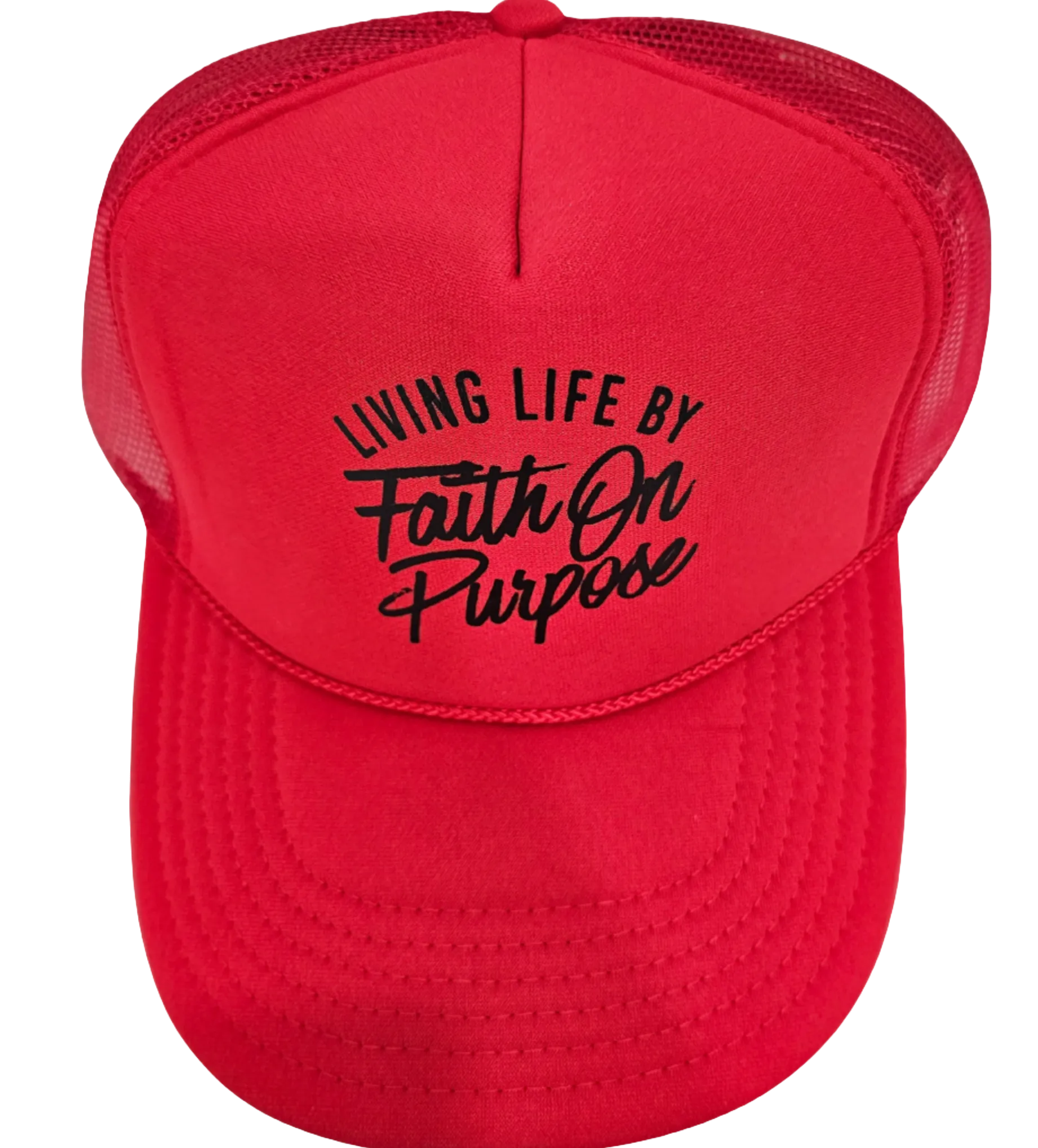 Living By Faith On Purpose Trucker Hat - Red/Black