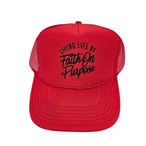 Living By Faith On Purpose Trucker Hat - Red/Black