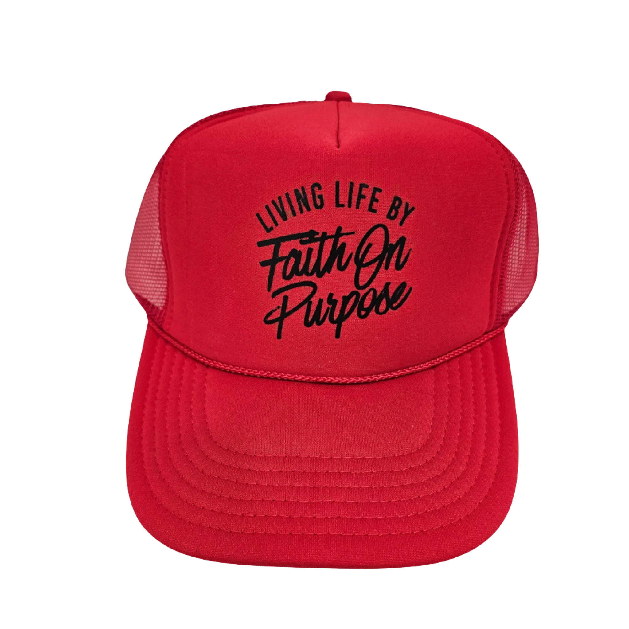 Living By Faith On Purpose Trucker Hat - Red/Black