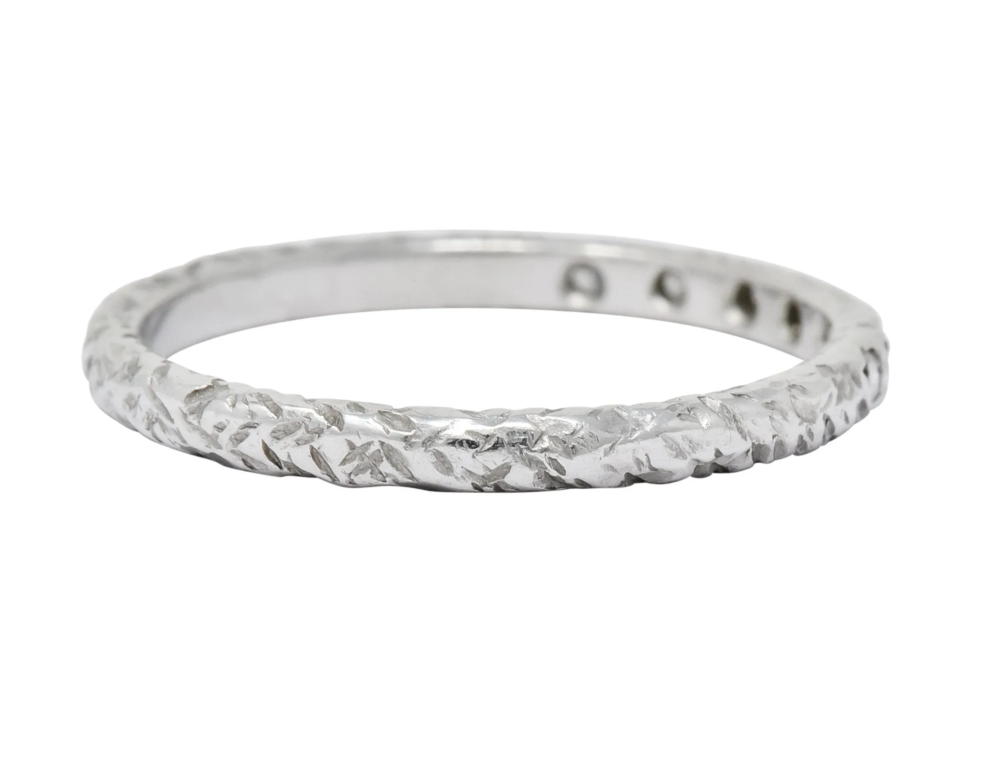 Lovely Retro 1940's Diamond Platinum Engraved Foliate Band Ring