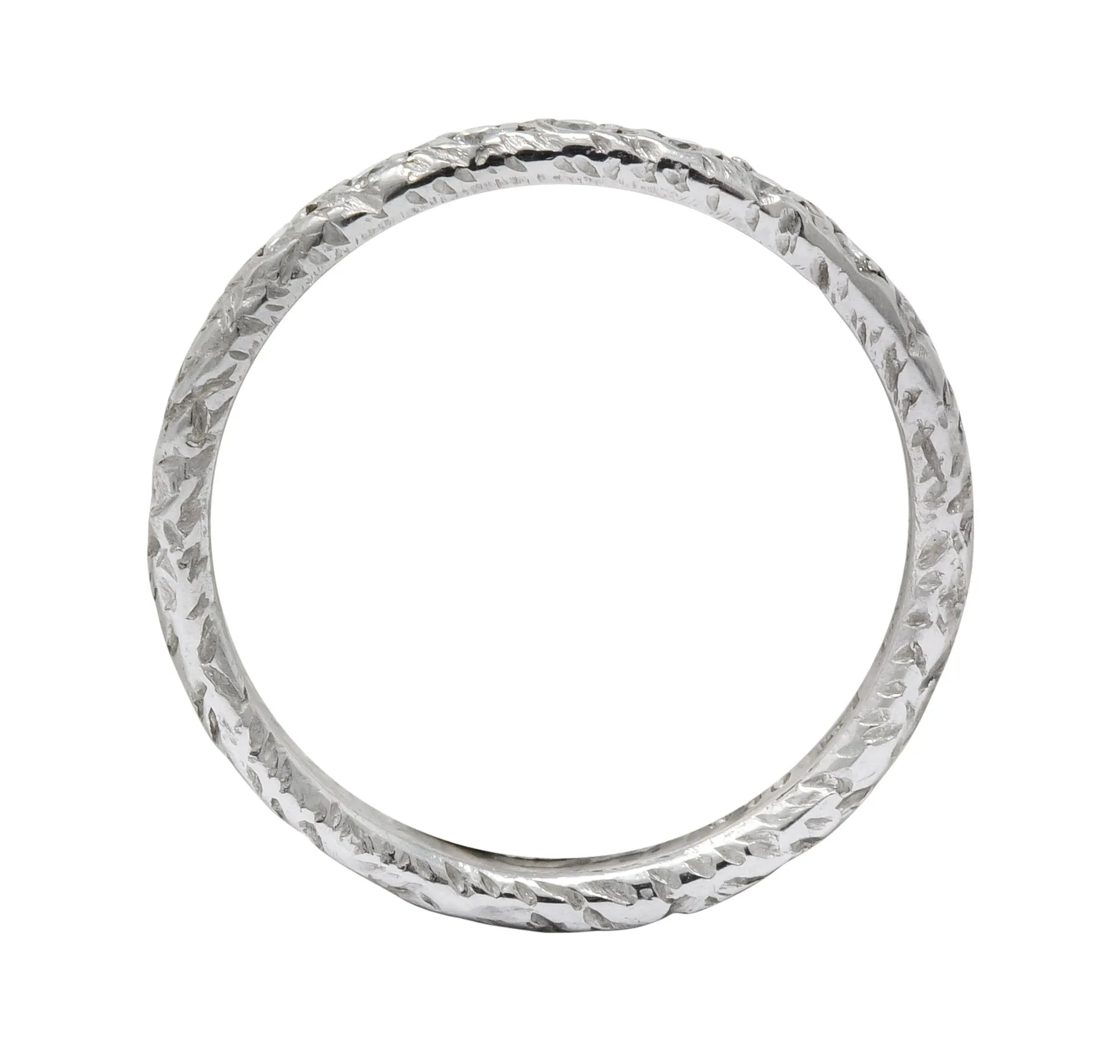 Lovely Retro 1940's Diamond Platinum Engraved Foliate Band Ring