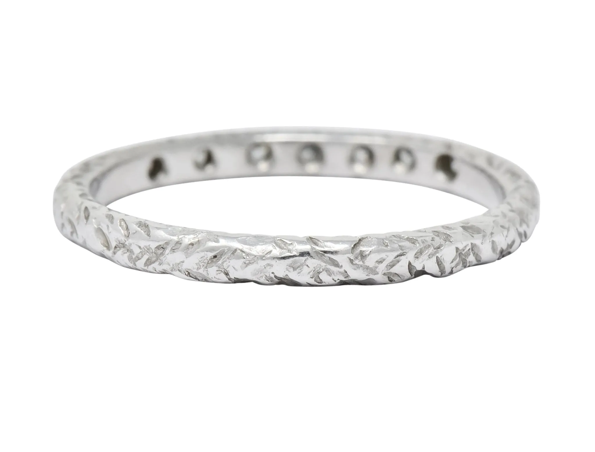 Lovely Retro 1940's Diamond Platinum Engraved Foliate Band Ring
