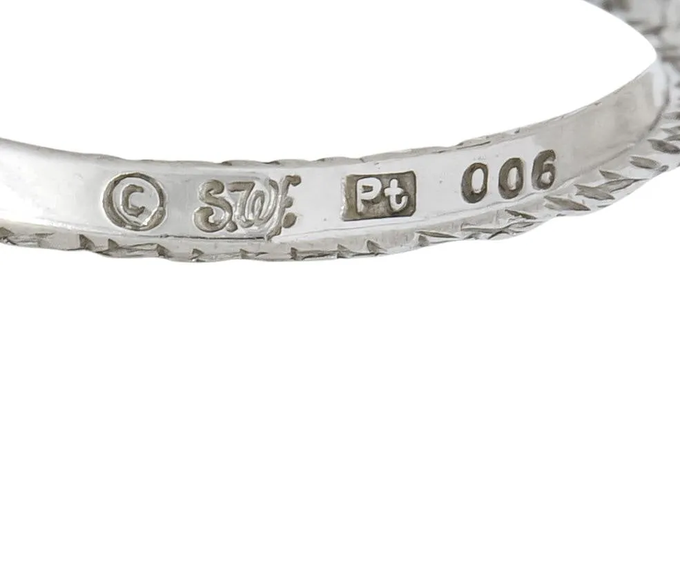 Lovely Retro 1940's Diamond Platinum Engraved Foliate Band Ring