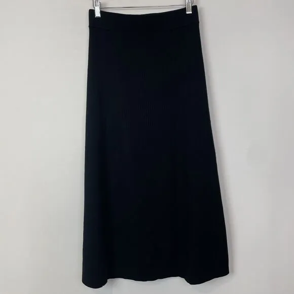 Madewell Merino Wool Blend Maxi Skirt Ribbed True Black Small NS688 Minimalist