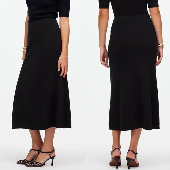 Madewell Merino Wool Blend Maxi Skirt Ribbed True Black Small NS688 Minimalist