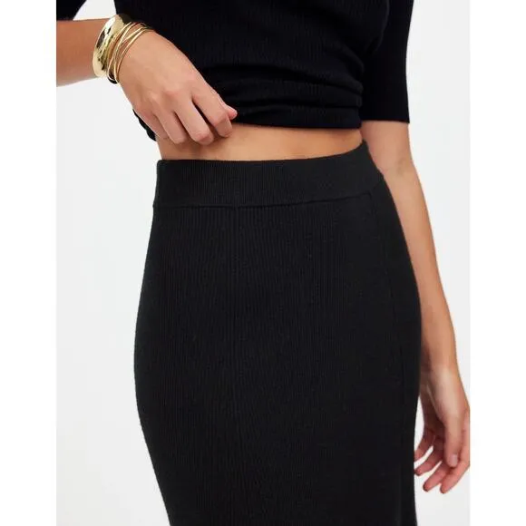Madewell Merino Wool Blend Maxi Skirt Ribbed True Black Small NS688 Minimalist