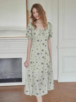 Magnolia Printed Floral Green Midi Dress