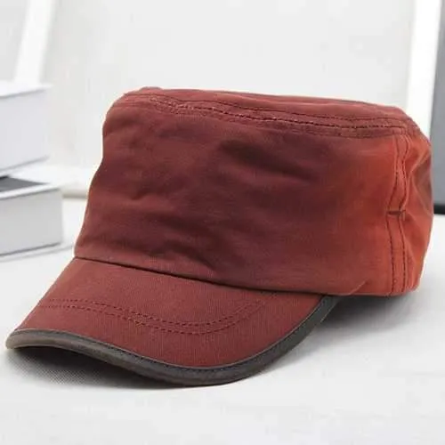 Men New Washed Cotton Flat Top Hats Adjustbale Military Cap