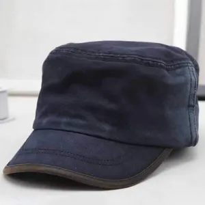 Men New Washed Cotton Flat Top Hats Adjustbale Military Cap