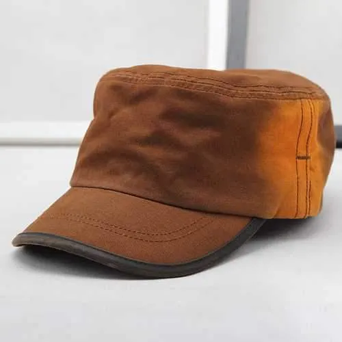 Men New Washed Cotton Flat Top Hats Adjustbale Military Cap