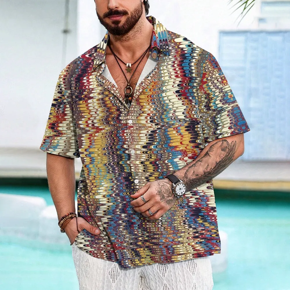 Men's  Colorful Striped Print Button-Down Shirt 2407000167
