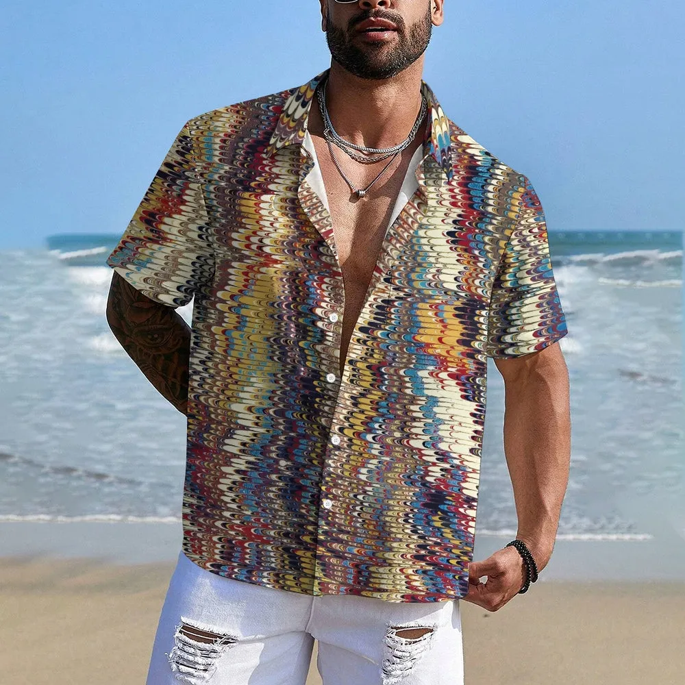 Men's  Colorful Striped Print Button-Down Shirt 2407000167