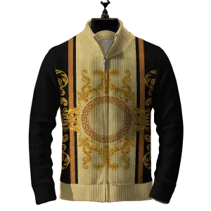 Men's Retro Classic Print Zipper Long Sleeve Sweater Jacket