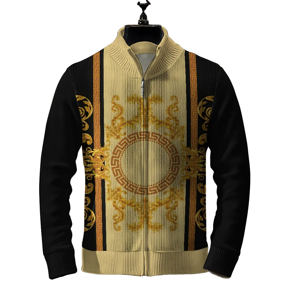 Men's Retro Classic Print Zipper Long Sleeve Sweater Jacket