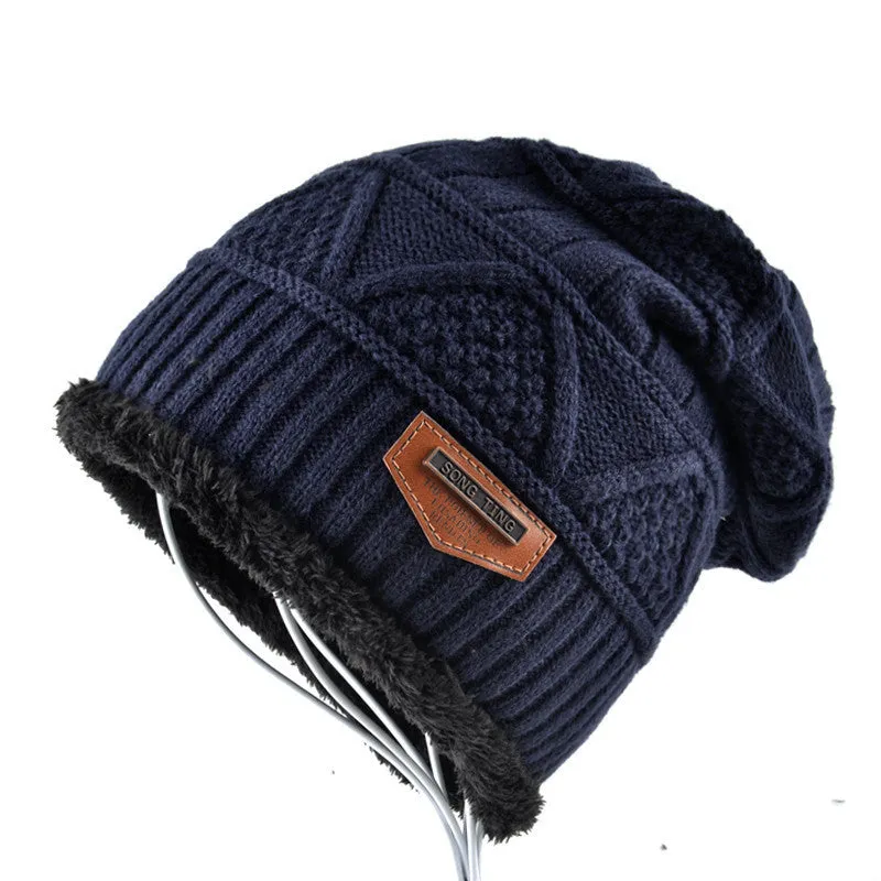 Men's Skullies Hat Bonnet Winter Beanie Knitted Wool Hat Plus Velvet Cap Thicker Mask Fringe Ski Sports Beanies Hats for men