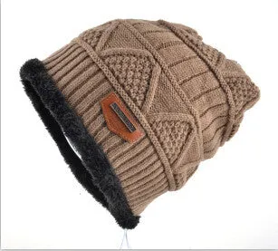 Men's Skullies Hat Bonnet Winter Beanie Knitted Wool Hat Plus Velvet Cap Thicker Mask Fringe Ski Sports Beanies Hats for men