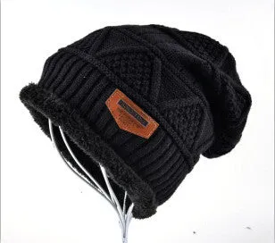 Men's Skullies Hat Bonnet Winter Beanie Knitted Wool Hat Plus Velvet Cap Thicker Mask Fringe Ski Sports Beanies Hats for men