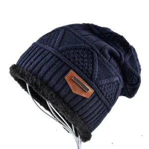 Men's Skullies Hat Bonnet Winter Beanie Knitted Wool Hat Plus Velvet Cap Thicker Mask Fringe Ski Sports Beanies Hats for men