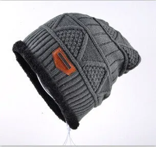Men's Skullies Hat Bonnet Winter Beanie Knitted Wool Hat Plus Velvet Cap Thicker Mask Fringe Ski Sports Beanies Hats for men