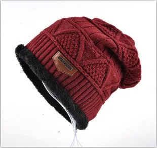 Men's Skullies Hat Bonnet Winter Beanie Knitted Wool Hat Plus Velvet Cap Thicker Mask Fringe Ski Sports Beanies Hats for men