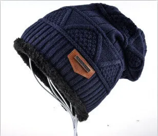 Men's Skullies Hat Bonnet Winter Beanie Knitted Wool Hat Plus Velvet Cap Thicker Mask Fringe Ski Sports Beanies Hats for men