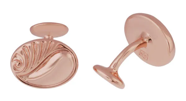Mid Century Scroll Waves Engravable Rose Gold Plated Cufflinks in Sterling Silver
