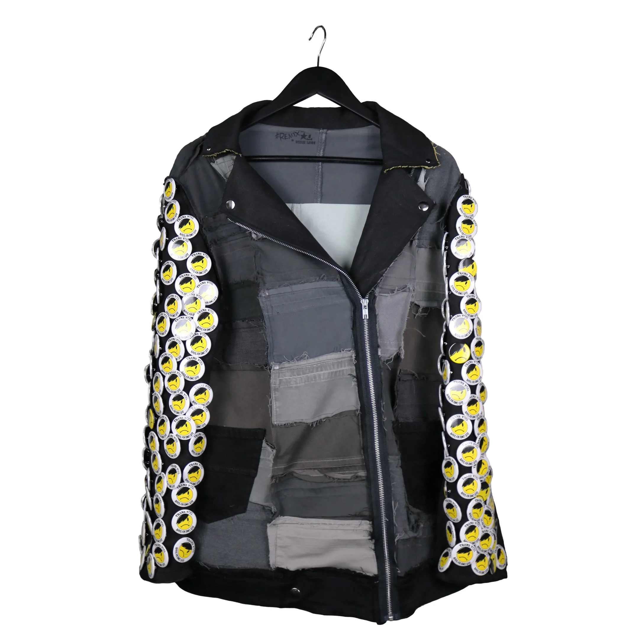 Misery Business - Upcycled denim moto jacket with pin sleeves