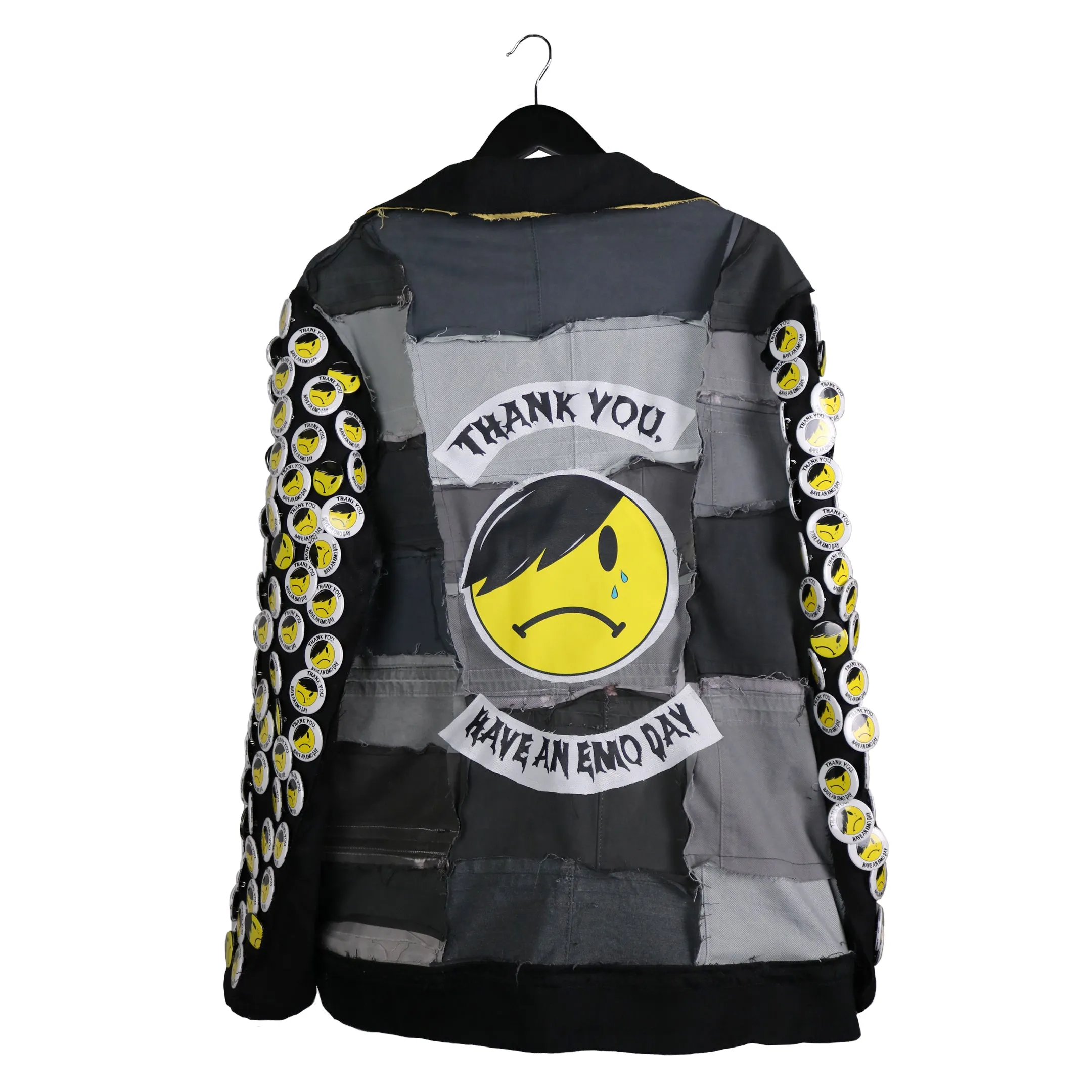 Misery Business - Upcycled denim moto jacket with pin sleeves