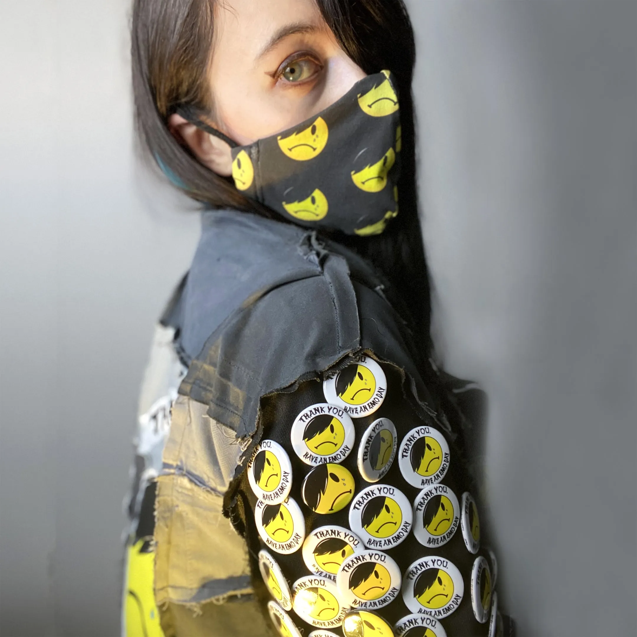 Misery Business - Upcycled denim moto jacket with pin sleeves