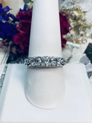 Moissanite Ring, Faux Diamond 5-stone Georgian Victorian Jewelry #D19