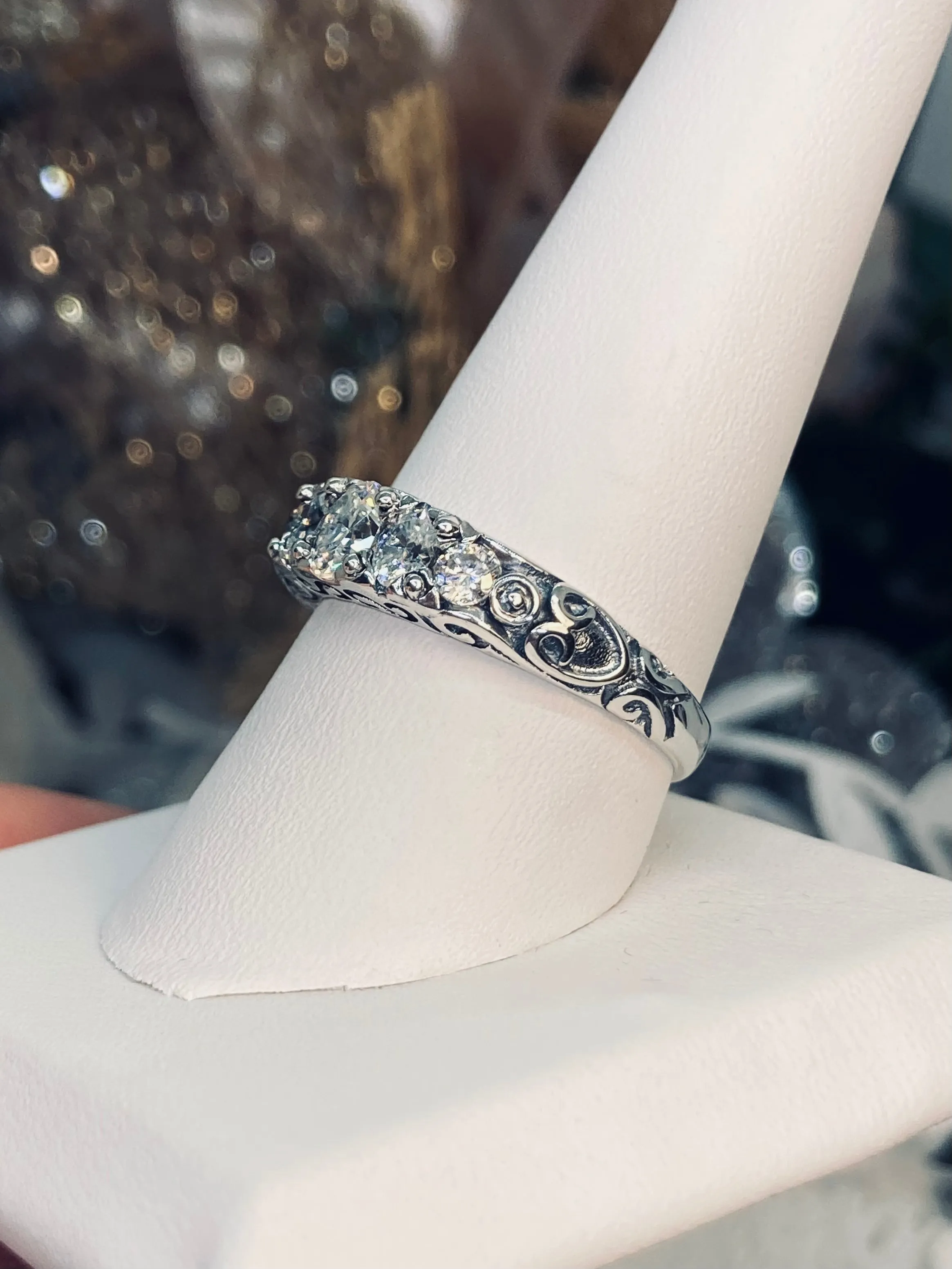 Moissanite Ring, Faux Diamond 5-stone Georgian Victorian Jewelry #D19