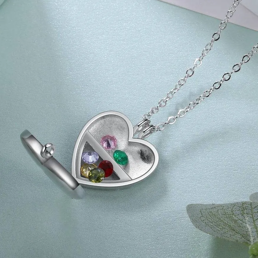 Multiple Birthstone Heart Locket Custom Name Necklace