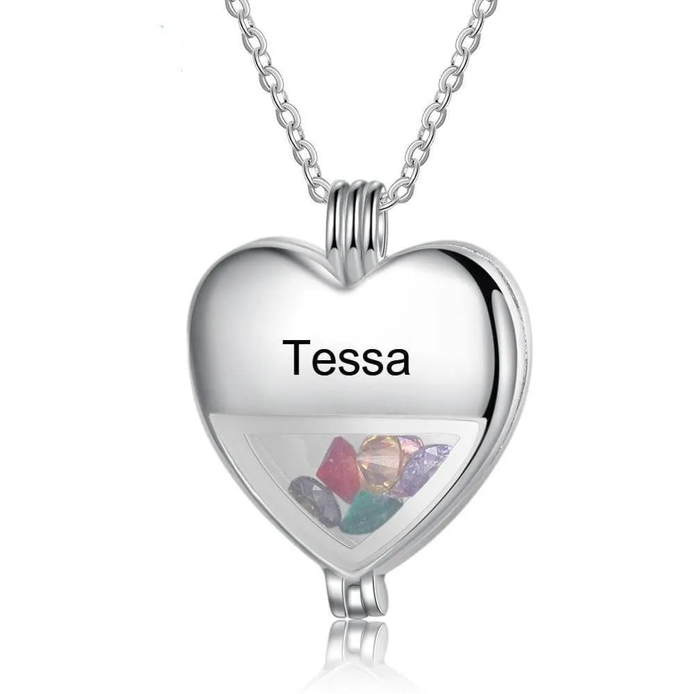 Multiple Birthstone Heart Locket Custom Name Necklace