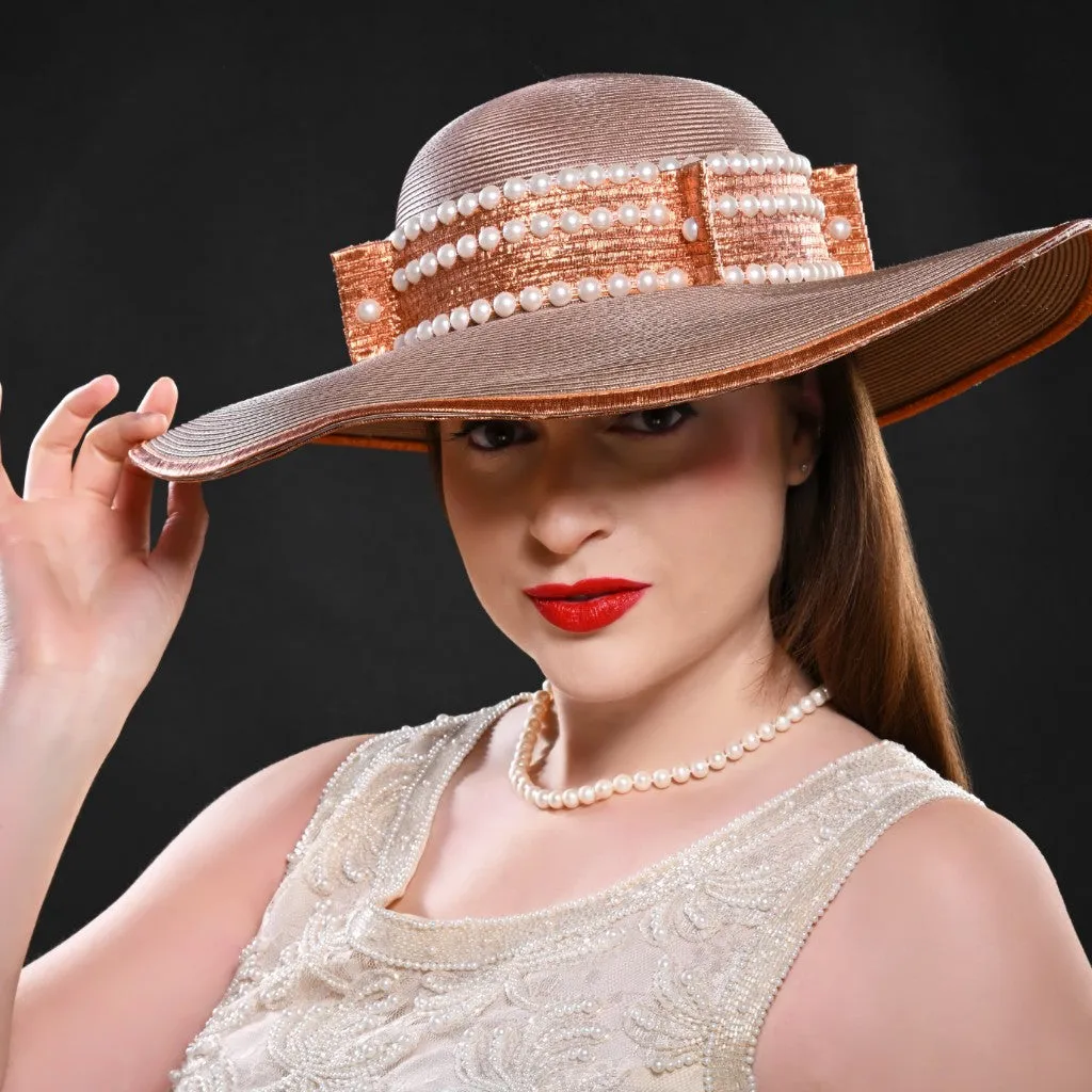 NA9944-Designer Bronze Pearl Dress Hat/Shenor Collections