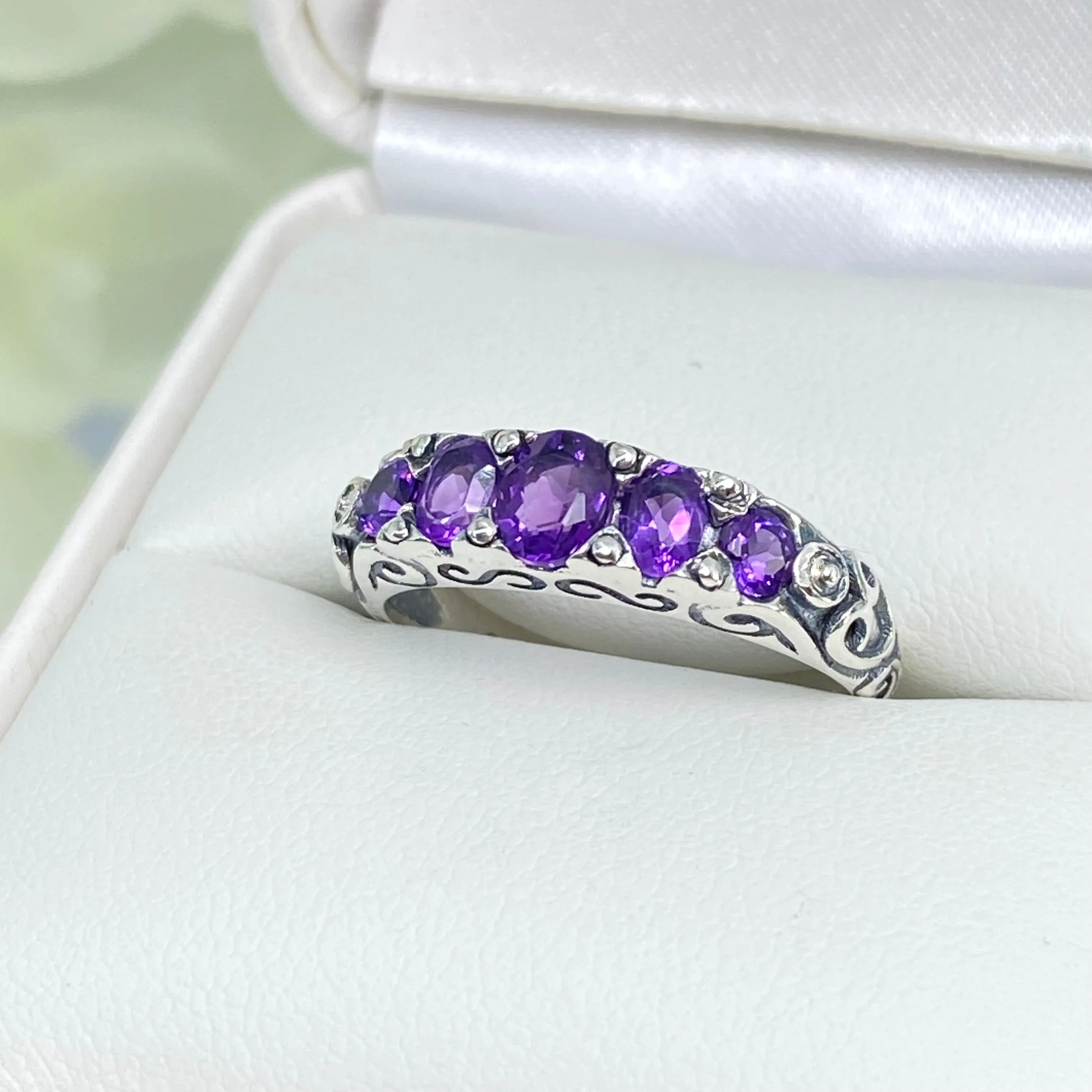 Natural Amethyst Ring, 5-stone Georgian Victorian Jewelry #D19
