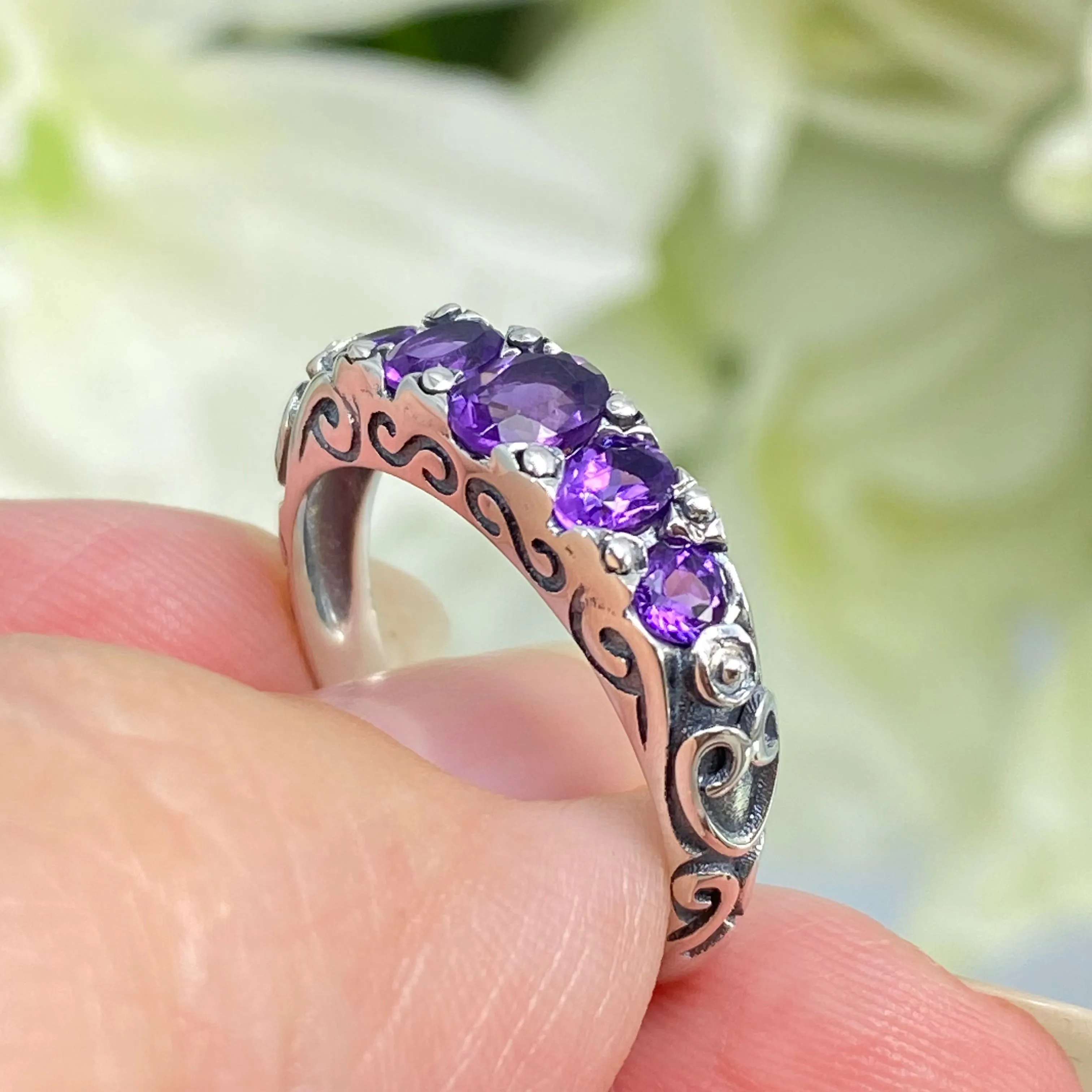 Natural Amethyst Ring, 5-stone Georgian Victorian Jewelry #D19