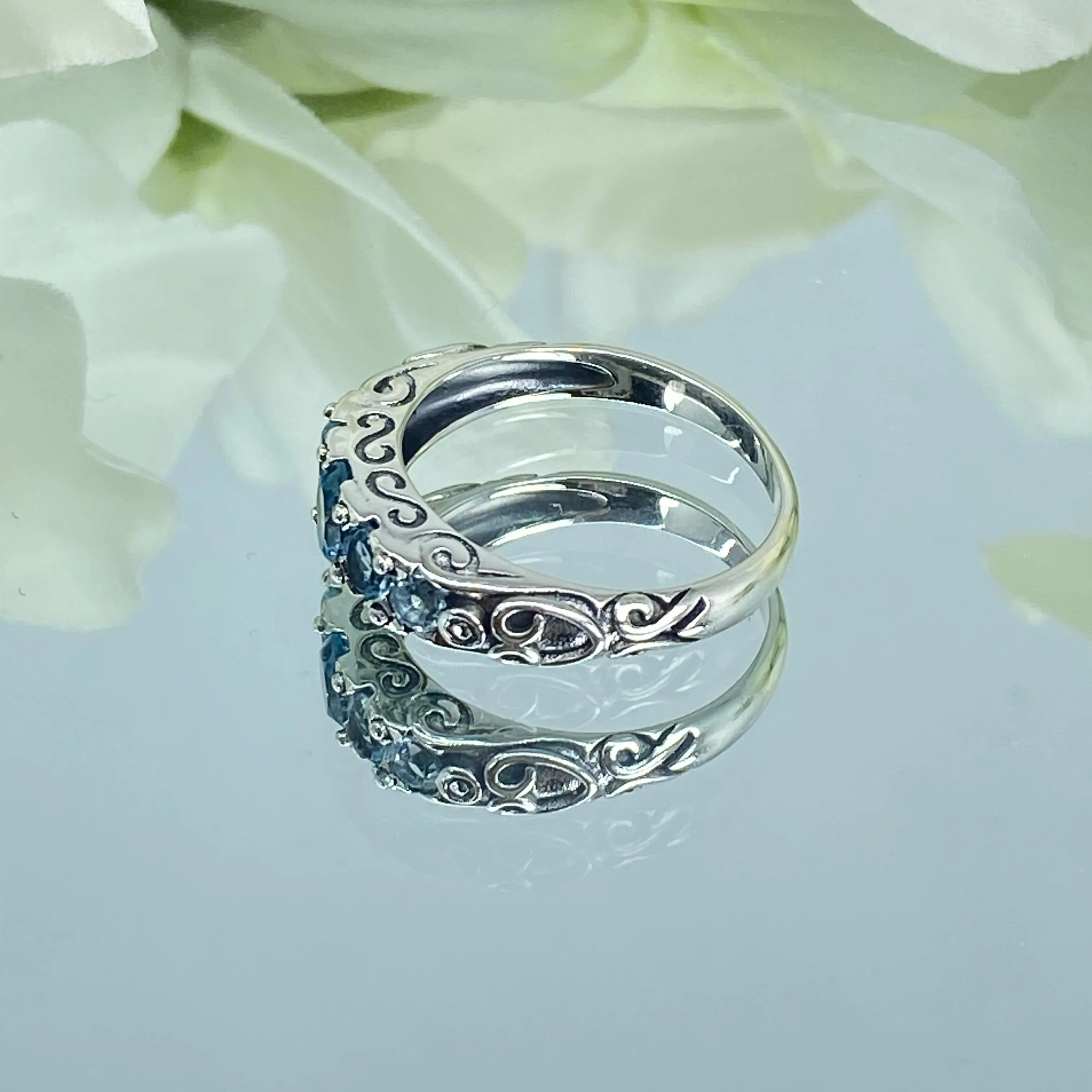 Natural Blue Topaz Ring, 5-Stone Georgian Ring, Victorian Jewelry Design#D19