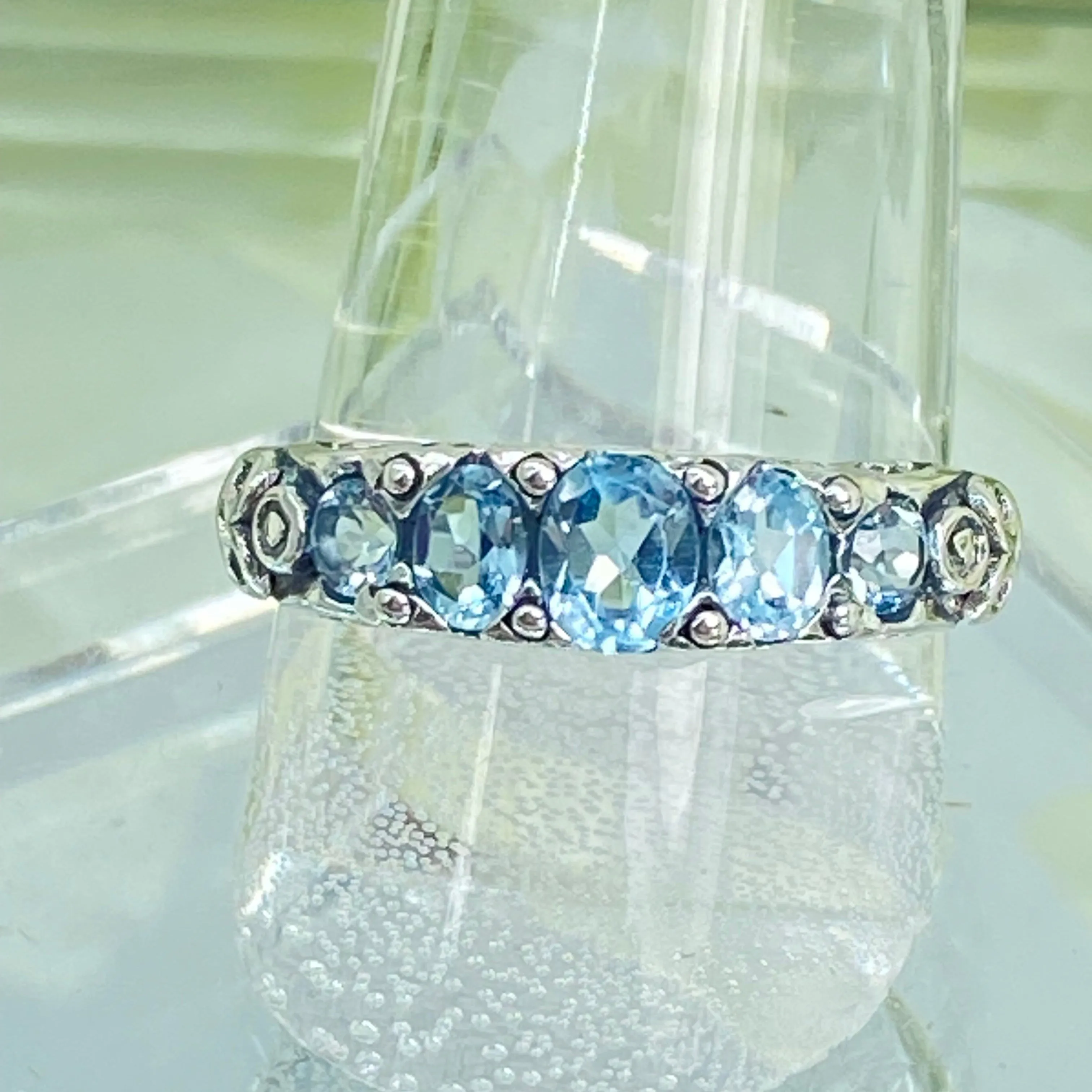 Natural Blue Topaz Ring, 5-Stone Georgian Ring, Victorian Jewelry Design#D19