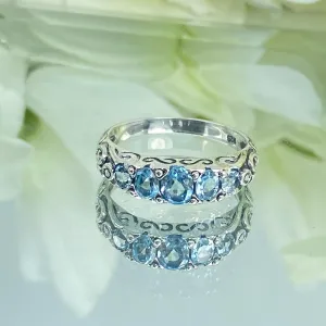 Natural Blue Topaz Ring, 5-Stone Georgian Ring, Victorian Jewelry Design#D19