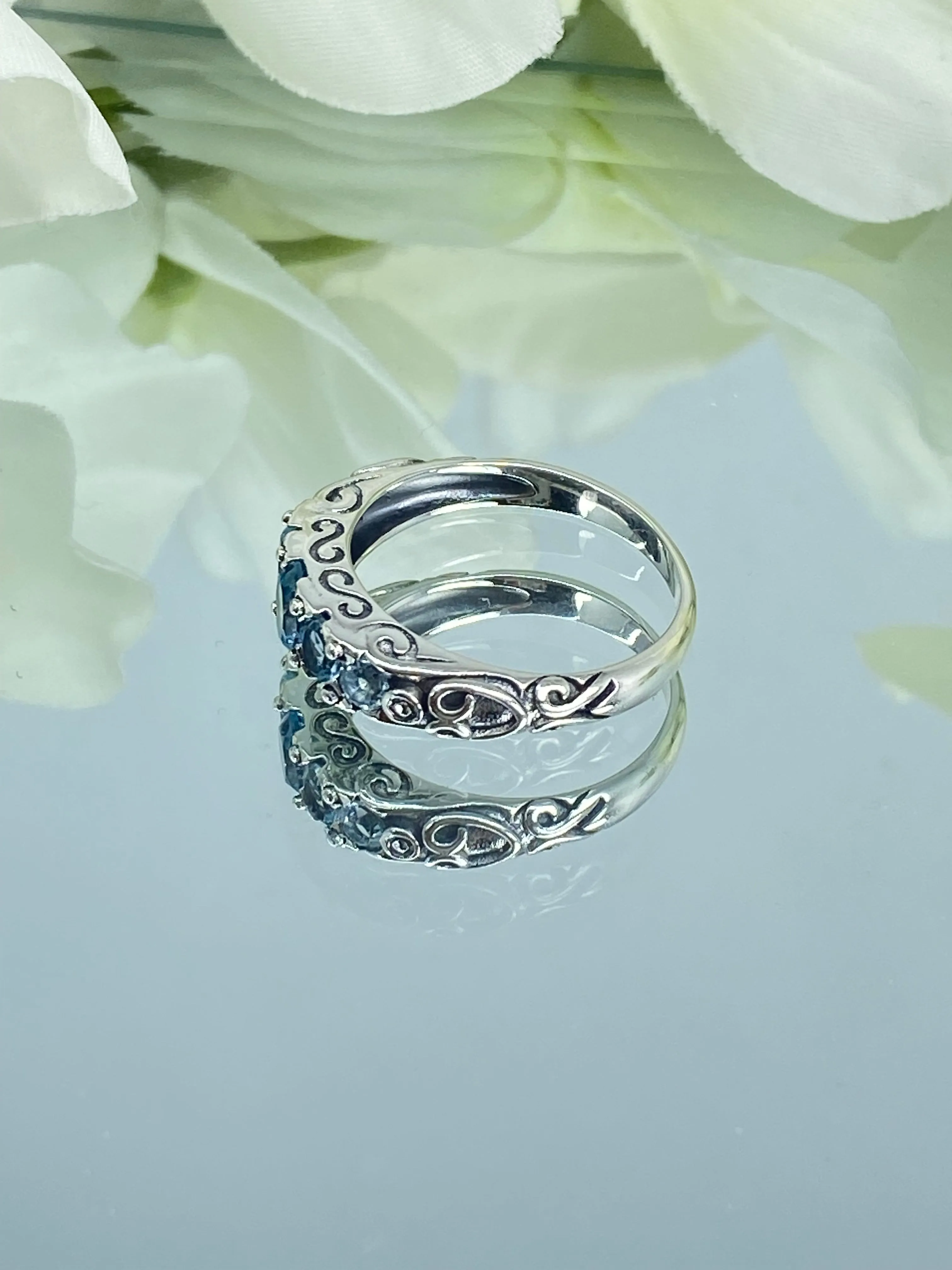Natural Blue Topaz Ring, Size 8, 5-Stone Georgian Ring, Victorian Jewelry Design#D19 - Ready to Ship