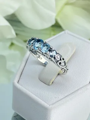 Natural Blue Topaz Ring, Size 8, 5-Stone Georgian Ring, Victorian Jewelry Design#D19 - Ready to Ship