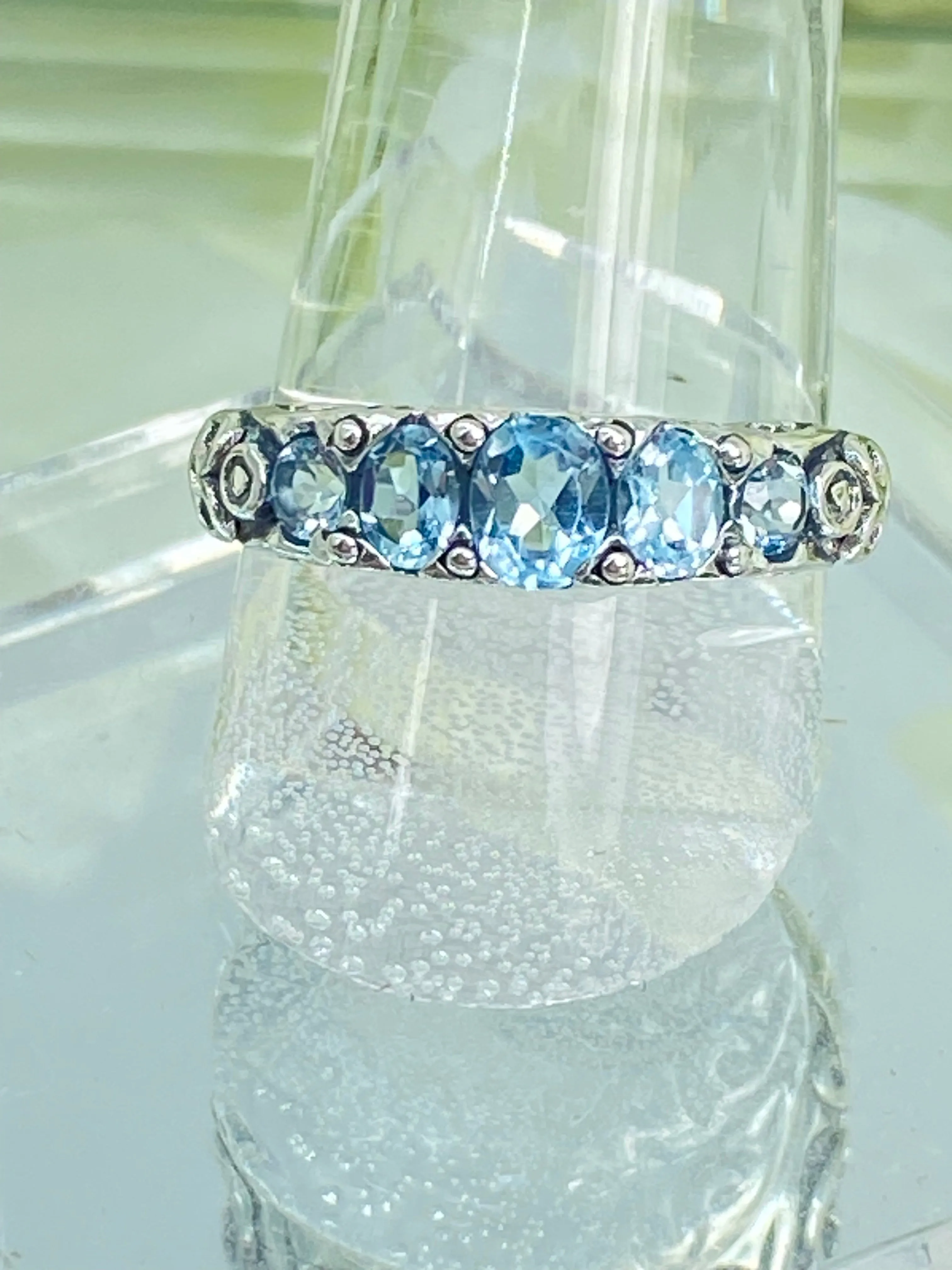 Natural Blue Topaz Ring, Size 8, 5-Stone Georgian Ring, Victorian Jewelry Design#D19 - Ready to Ship
