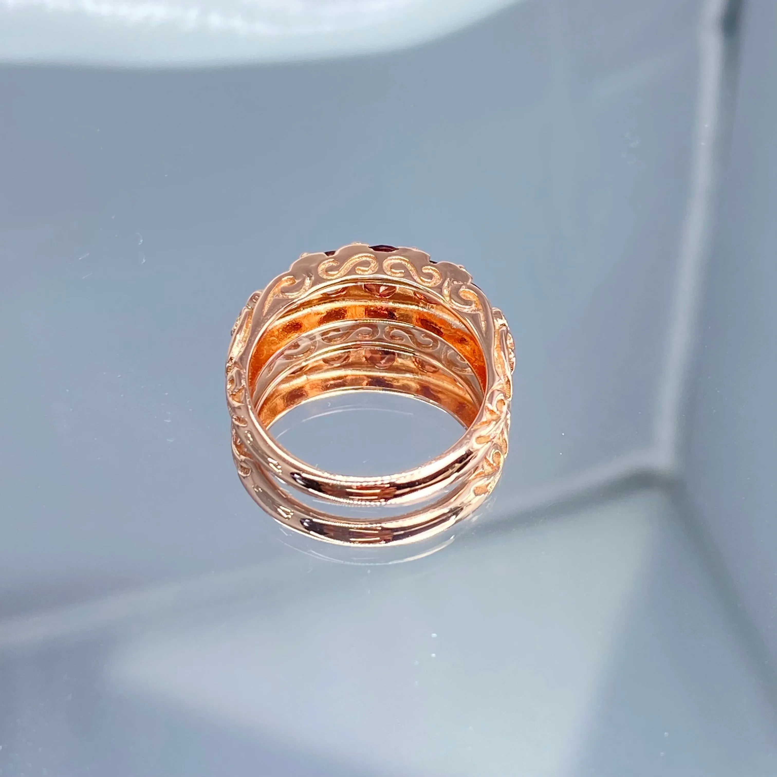 Natural Garnet Ring, Rose Gold, 5-Stone Georgian Victorian Jewelry #D19