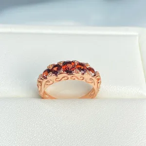 Natural Garnet Ring, Rose Gold, 5-Stone Georgian Victorian Jewelry #D19