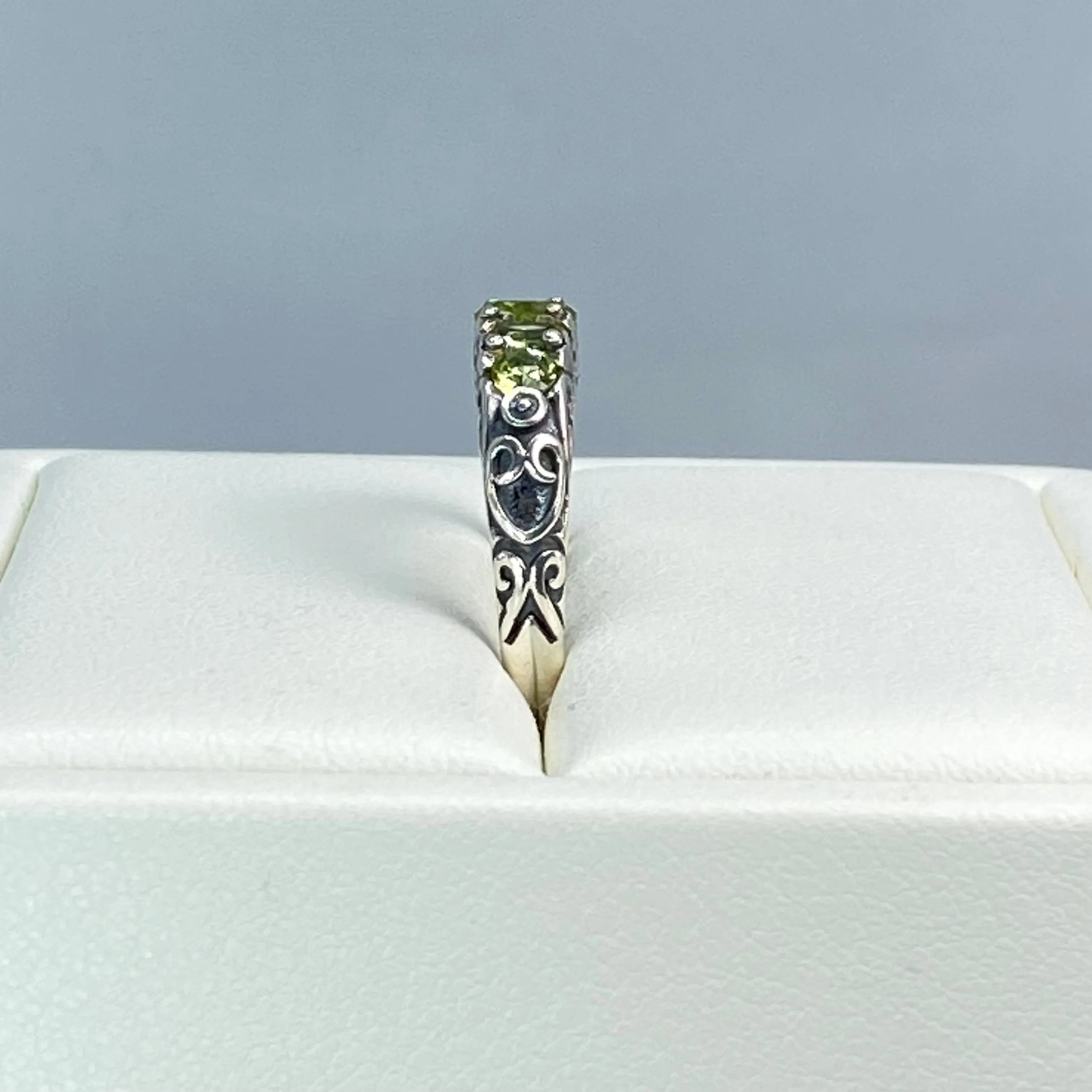 Natural Green Peridot Ring, Size 9, 5-Stone Georgian Ring, Victorian Jewelry #D19 - Ready to Ship